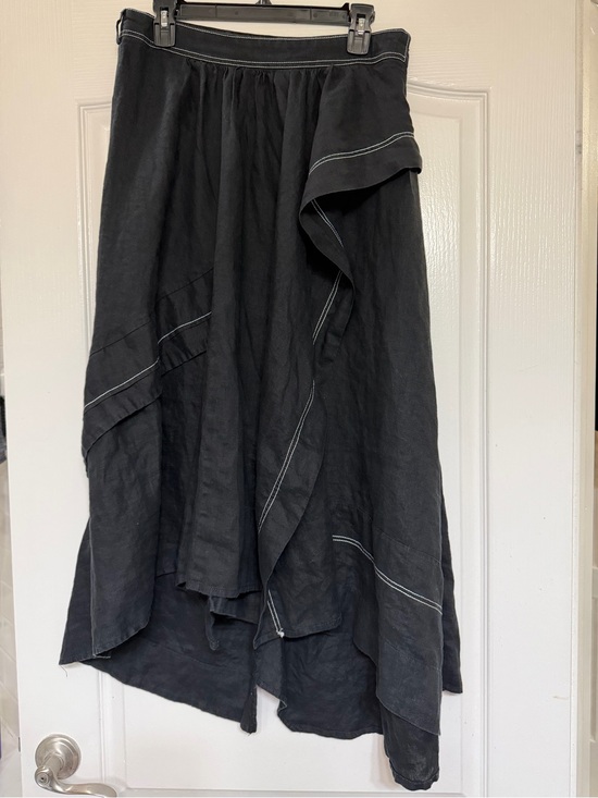 Yaly Couture Dresses & Skirts - Yaly Couture Black Linen Asymmetric Ruffle Skirt Avant Garde Boho Raw Edge Small